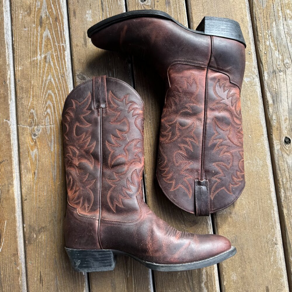EUC ARIAT Heritage R Toe Brown Leather Western Cowboy Boot - Men's 12 - Picture 3 of 13